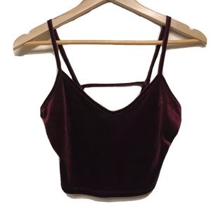 SMALL Maroon Velvet Crop Top Open Back